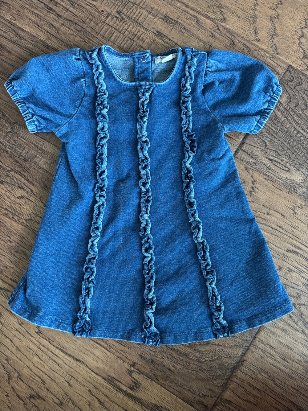 Girls' Blue Ruffle Denim-Style Dress